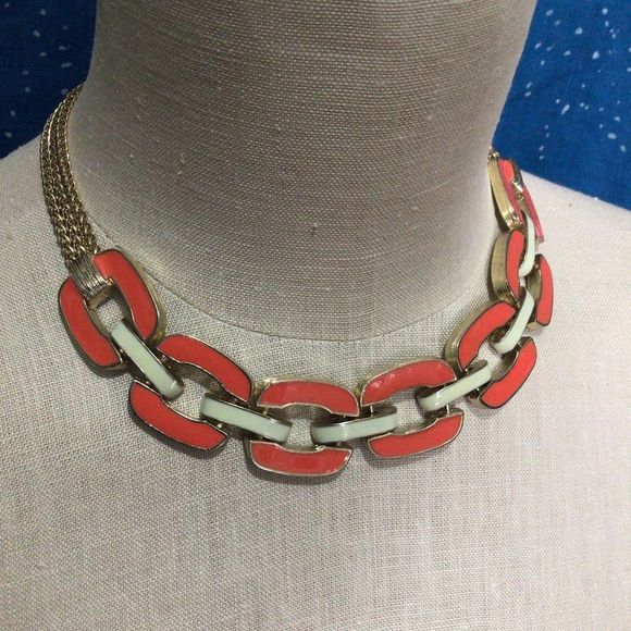 NWT Orange & Cream Necklace Chunky Chain & Interlinked Accents - Picture 5 of 15